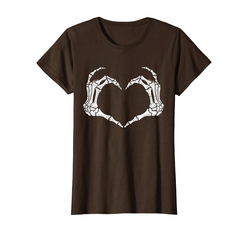 Halloween Tees for Women Men Kids Skeleton Hands Heart Halloween Rock Costume Men Women Kids T-Shirt - Brown