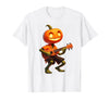 Funny Pumpkin Head Halloween Ukulele Tees Pumpkin Face Playing Ukulele Halloween Costume Men Boys Kids T-Shirt - White