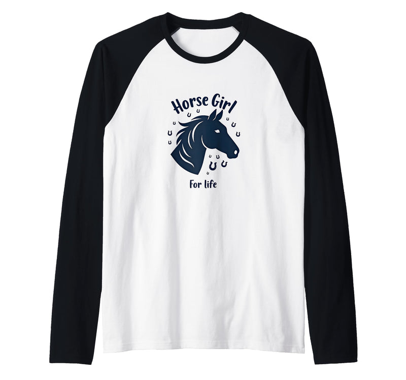 Mademark Horse Girl For Life Equestrian Passion Horseshoe Luck Raglan Baseball Tee - Black/White