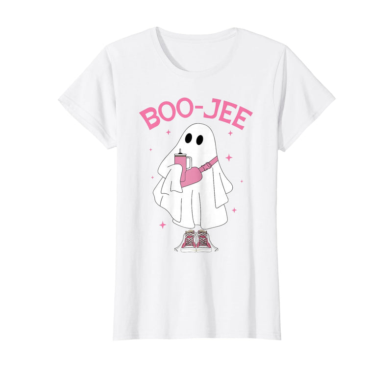 Spooky Season Ghost Halloween Boujee Boo-Jee Boo-JEE Spooky Season Ghost Pink Halloween Pumpkin Boujee T-Shirt - White