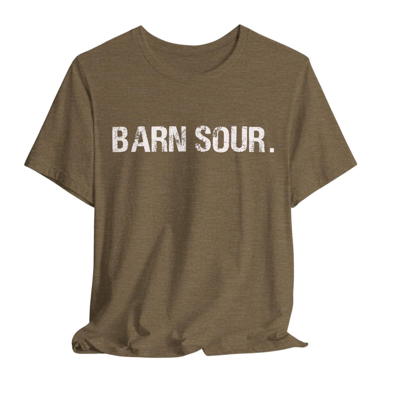 BARN SOUR Brand Horse Broke People Green Unisex Tee for Equestrians Horse Lovers Premium Cotton Made in USA - Heather Olive