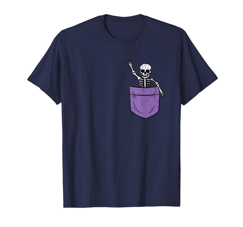 Halloween Shirts Skeleton Costume Men Women Kids Skeleton Pocket Halloween Costume Funny Skull Character T-Shirt - Navy Blue