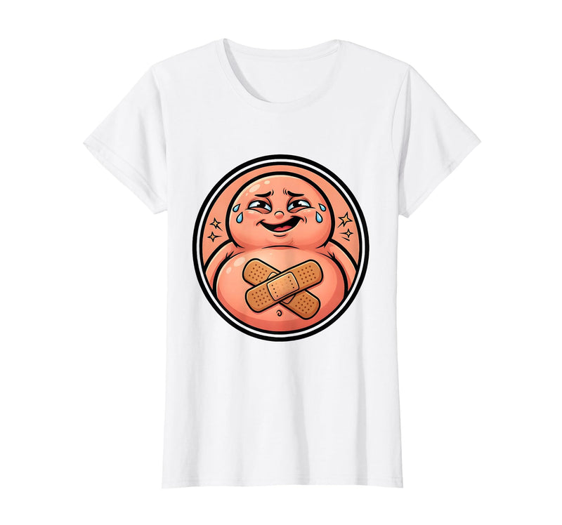Mademark Tummy Ache Survivor Cute Stomach Bandage Graphic T-Shirt - Women - White