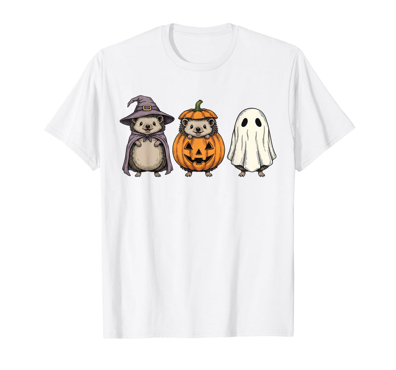 Funny Retro Hedgehog Halloween Witch Spooky Ghost Hedgehog Lover Pumpkin Halloween T-Shirt - White