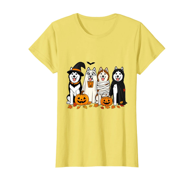 Funny Siberian Husky Ghost Pumpkin Funny Husky Ghost Dogs Halloween Dog Spooky T-Shirt - Lemon Yellow