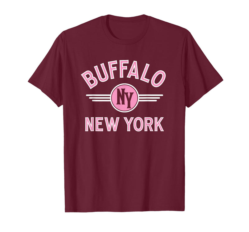 133 Apparel Buffalo NY Buffalo New York Circle NY Pink Print T-Shirt - Burgundy