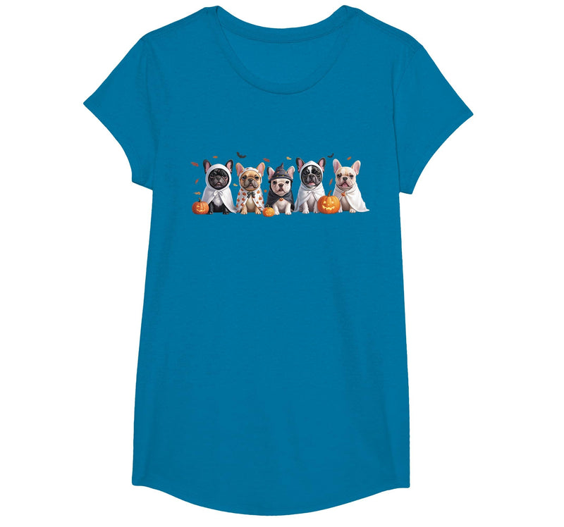 Funny Ghost Dog Halloween Girls Kids Cute French Bulldog Halloween Costume Frenchie Dog Ghost T-Shirt - Sapphire Blue