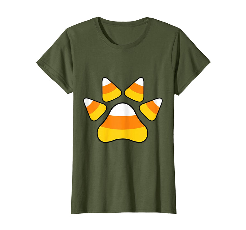 Scary Halloween Tees For Adults and Kids Halloween Candy Corn Paw Print T-Shirt for Animal Lovers T-Shirt - Olive Green