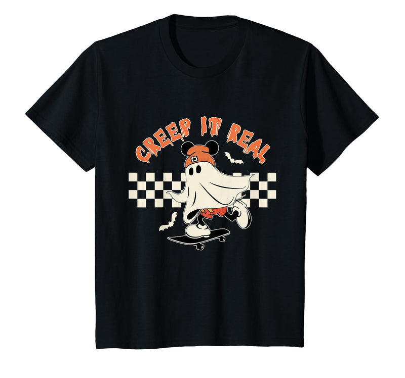 Halloween Creep it Real Vintage Ghost CKTEE2 Vintage Halloween Creep It Real Mouse Ghost Boy Fall Season T-Shirt - Black