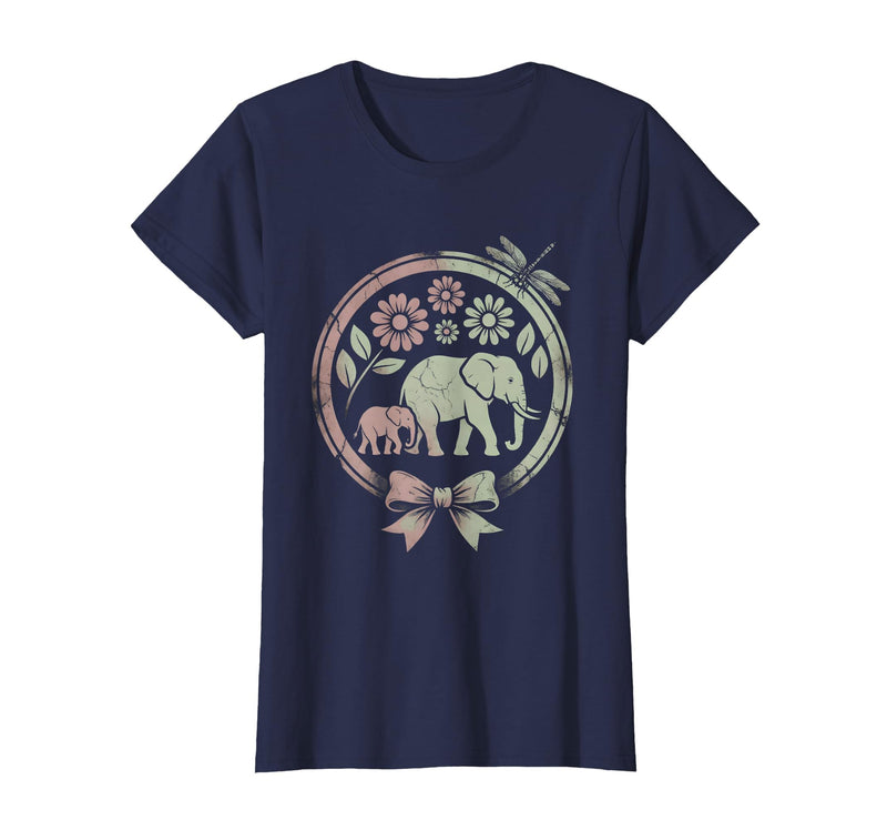 Mademark Elephant and Calf Walking Trunk to Tail Mama T-Shirt - Women - Navy Blue