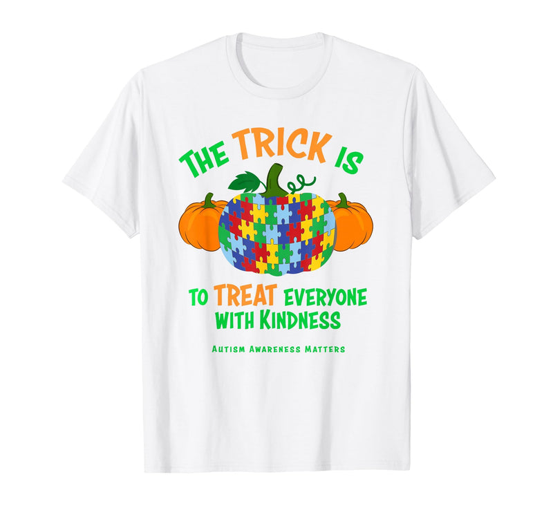 Presto Autism Awareness Halloween October Pumpkin Autism Awareness Halloween Fall October Puzzle Pumpkin T-Shirt - White