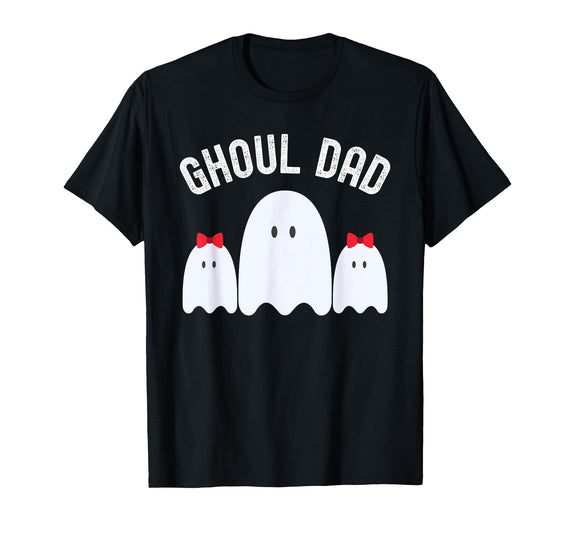 Ghoul Dad, Halloween Daddy Ghost Father of Two Ghost Girls T-Shirt - Black