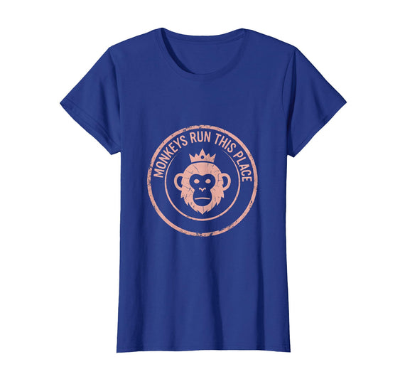 Mademark Monkeys Run This Place Funny Primate Design T-Shirt - Women - Royal Blue