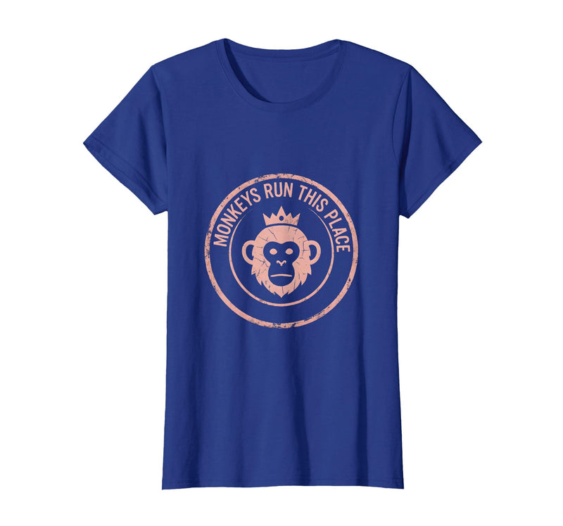 Mademark Monkeys Run This Place Funny Primate Design T-Shirt - Women - Royal Blue