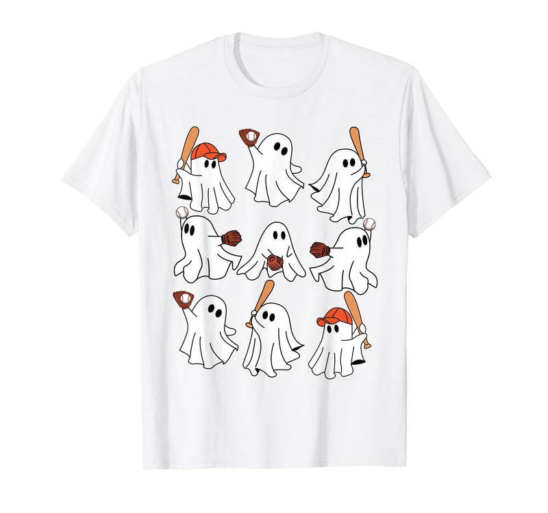 Boo Ghost Halloween Baseball Happy Halloween Baseball Lover T-Shirt - White