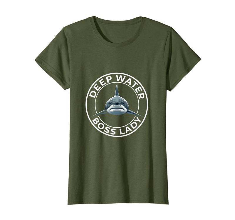 Mademark Deep Water Boss Lady Shark Women Design T-Shirt - Olive Green
