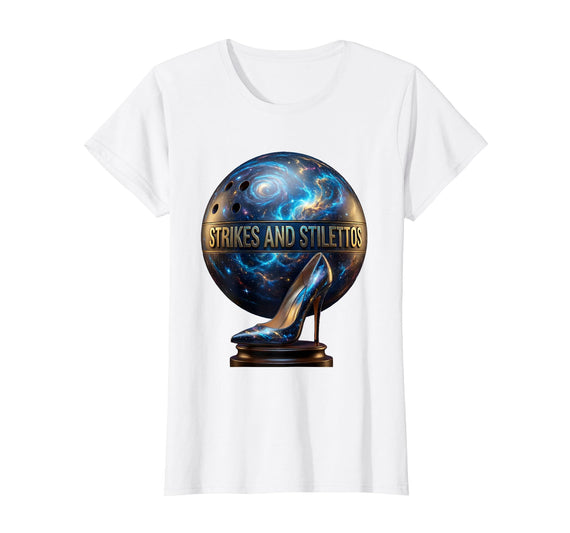 Mademark Strikes and Stilettos Bowling Design T-Shirt - White