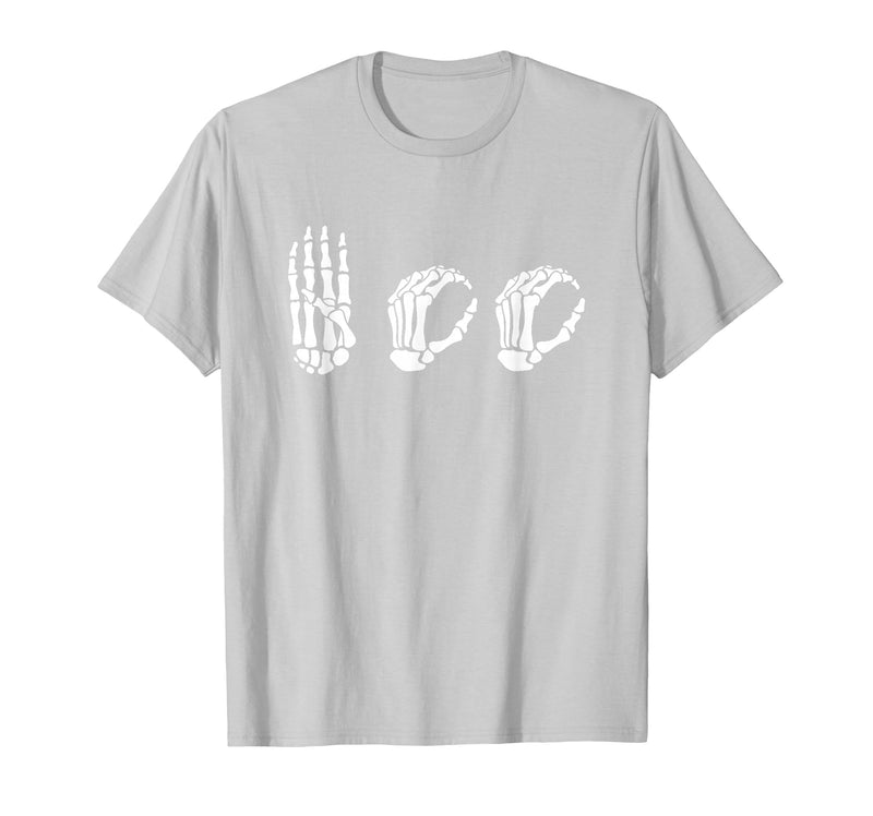 Deaf Halloween ASL Costume Boo Hands ASL Halloween Skeleton Hand American Sign Language Boo T-Shirt - Silver Grey