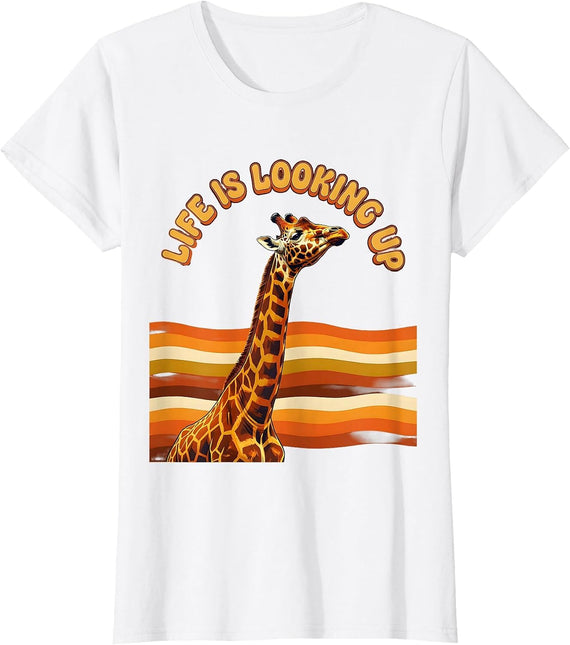 Women's Life Is Looking Up Giraffe Graphic Design T-Shirt - White