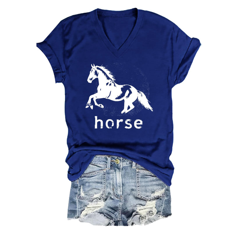 Pukcoun Horse Shirt Horse Lover V-Neck Shirt Retro Graphics T-Shirt Unisex - Sapphire Blue1