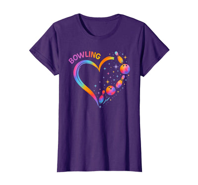 Cute Bowling Outfits For Women Girls Kids Bowling Heart Colorful Pin Lovers Bowler Bowling Women Girls T-Shirt