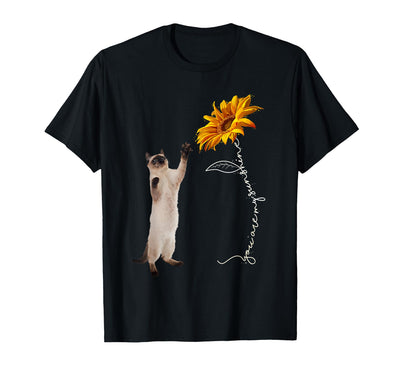 Cat Craze Tees Siamese Cat Reaching the Sunflower T-Shirt