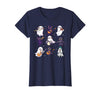 Halloween Music Teacher Ghost Music Lover Cute Ghost Cat Playing Musical Halloween Music Teacher T-Shirt - Navy Blue