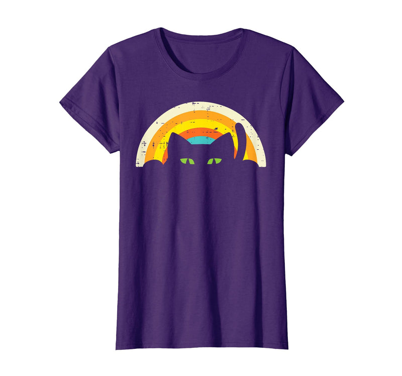 Cat Shirts For Women Men Girls Kids Kitten Gifts Peeping Black Cat Rainbow Vintage Halloween Men Women Kids T-Shirt - Purple
