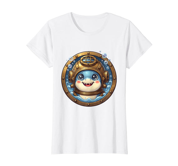 Mademark Shark in Vintage Diving Helmet Graphic T-Shirt - White