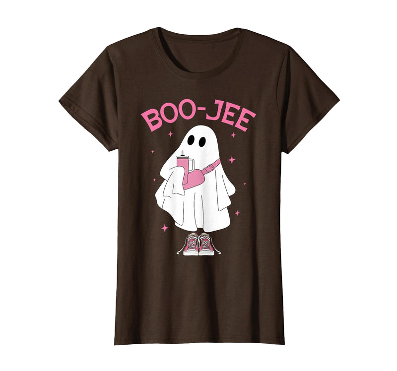 Spooky Season Ghost Halloween Boujee Boo-Jee Boo-JEE Spooky Season Ghost Pink Halloween Pumpkin Boujee T-Shirt - Brown