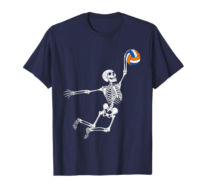 Halloween Shirts Women Men Kids Volleyball Skeleton Halloween Player Catcher Mens Boys Kids T-Shirt - Navy Blue