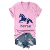 Pukcoun Horse Shirt Horse Lover V-Neck Shirt Retro Graphics T-Shirt Unisex - Pink1