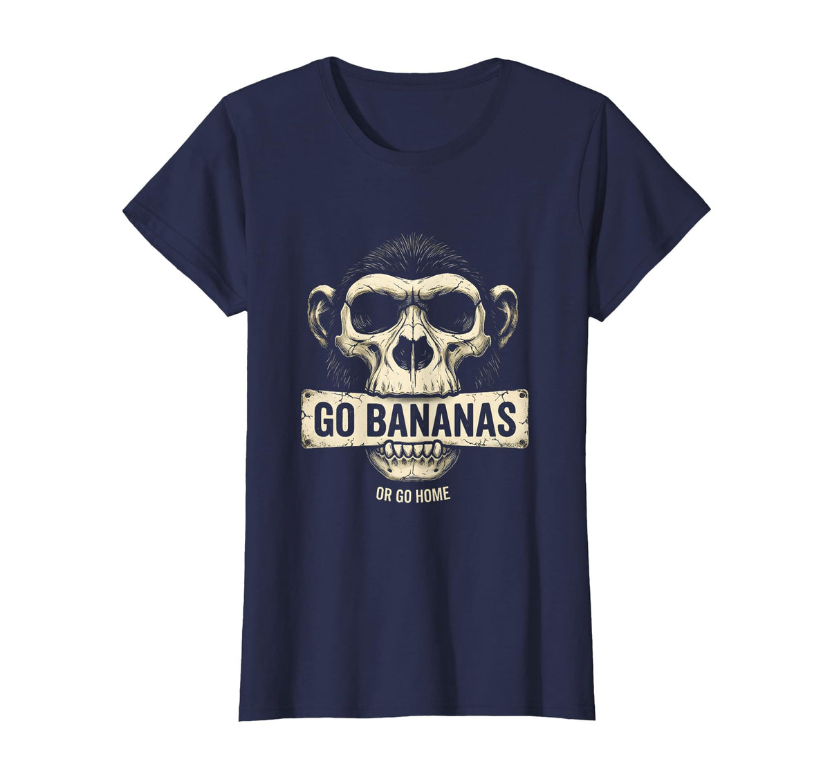 Mademark Go Bananas or Go Home Funny Monkey Design T-Shirt - Women - Navy Blue