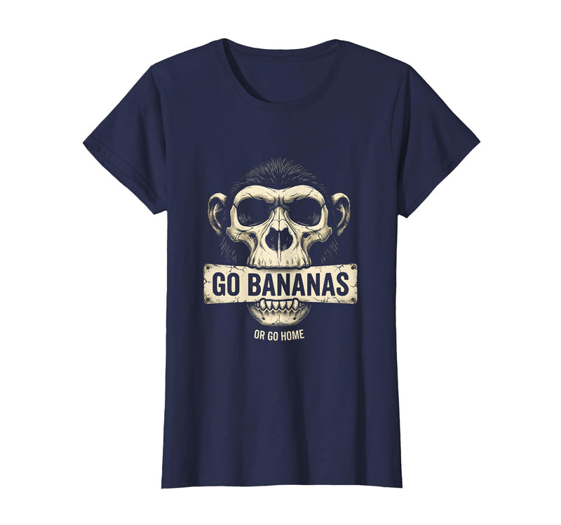 Mademark Go Bananas or Go Home Funny Monkey Design T-Shirt - Women - Navy Blue