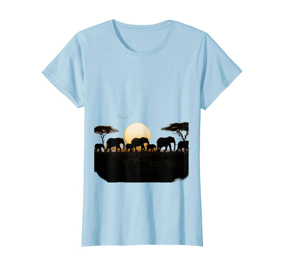 Mademark Elephant Herd Crossing Dusty Savanna Plains T-Shirt - Women - Baby Blue