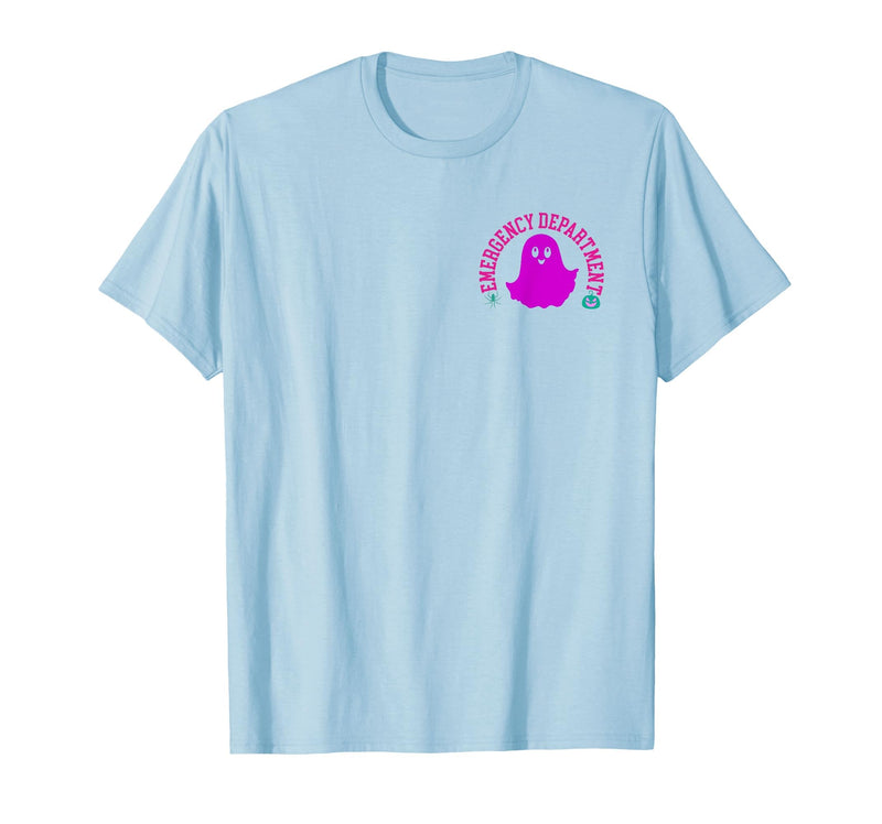 ER Nurse Halloween Pumpkin Emergency Department Spooky Emergency Department Ghost ER Nurse Halloween T-Shirt - Baby Blue