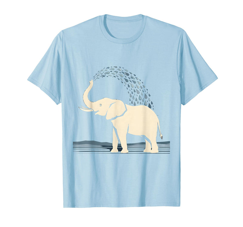 Mademark Elephant Spraying Water Raised Trunk Illustration T-Shirt - Men - Baby Blue