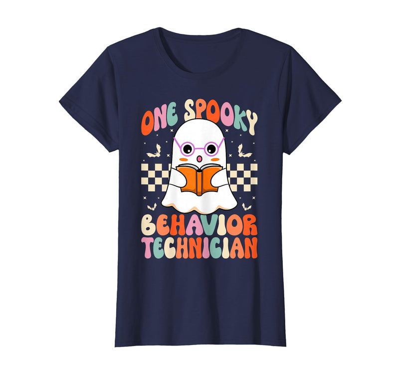 RBT Behavior Tech Spooky Halloween Gifts Co. One Spooky Behavior Technician Analyst - Halloween Ghost RBT T-Shirt - Navy Blue