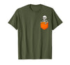 Halloween Spooky Funny Design Skeleton in Pocket Halloween Spooky Funny Skull Costume T-Shirt - Olive Green