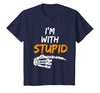 I'm With Stupid Shirts I'm with Stupid Skeleton Hand Pointing Right Funny Halloween T-Shirt - Navy Blue