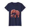 Mademark Elephant Mother and Calf Touching Trunks Design T-Shirt - Women - Navy Blue