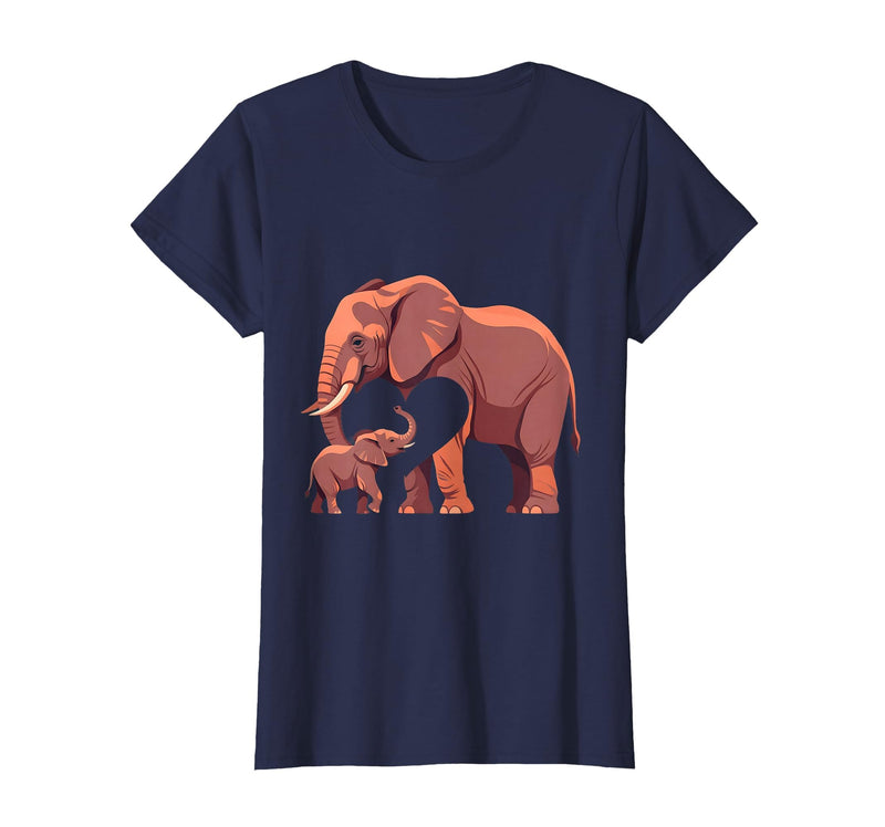 Mademark Elephant Mother and Calf Touching Trunks Design T-Shirt - Women - Navy Blue