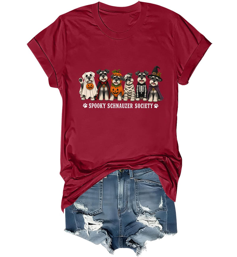 WQFQW Spooky Schnauzer Society Halloween Shirt Terrifying Halloween T-Shirt - Claret