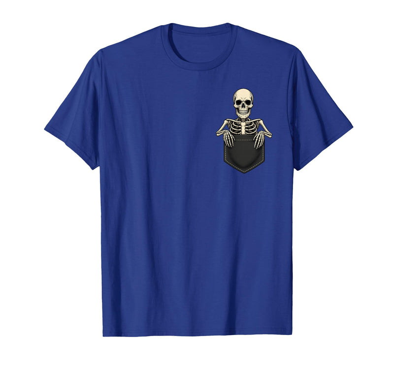 Funny Pocket Skeleton Halloween T Shirt For Men Funny Skeleton in The Pocket Halloween Kids Teens Adults T-Shirt - Royal Blue