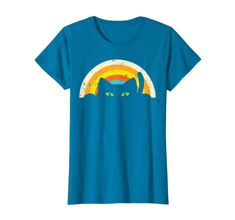 Cat Shirts For Women Men Girls Kids Kitten Gifts Peeping Black Cat Rainbow Vintage Halloween Men Women Kids T-Shirt -