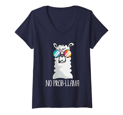 Llama Life Apparel Women's No Prob-Llama No Problem Cute Funny Cool Llama Alpaca V-Neck T-Shirt