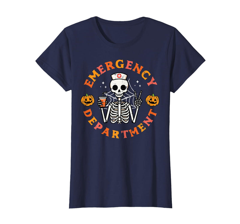 Halloween Nurse Shirts For Women Scrub Costumes Emergency Department Funny Halloween ER Nurse Women Men T-Shirt - Navy Blue