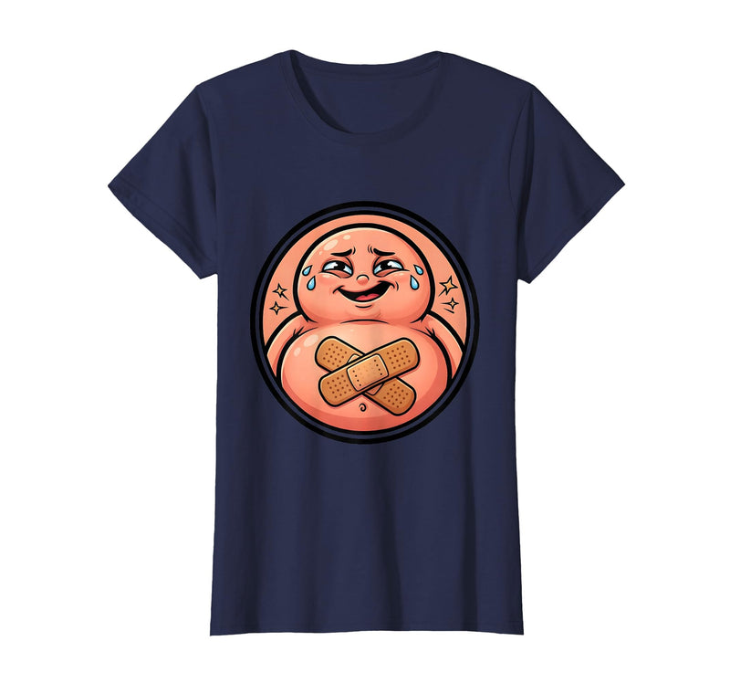 Mademark Tummy Ache Survivor Cute Stomach Bandage Graphic T-Shirt - Navy Blue