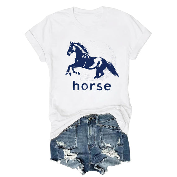Pukcoun Horse Shirt Horse Lover V-Neck Shirt Retro Graphics T-Shirt Unisex - White