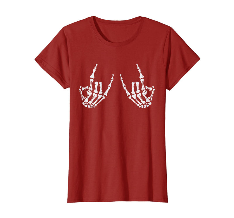 Halloween Tees for Women Men Kids Rocker Hand Sign Rock Skeleton Halloween Costume Men Women T-Shirt - Cranberry Red